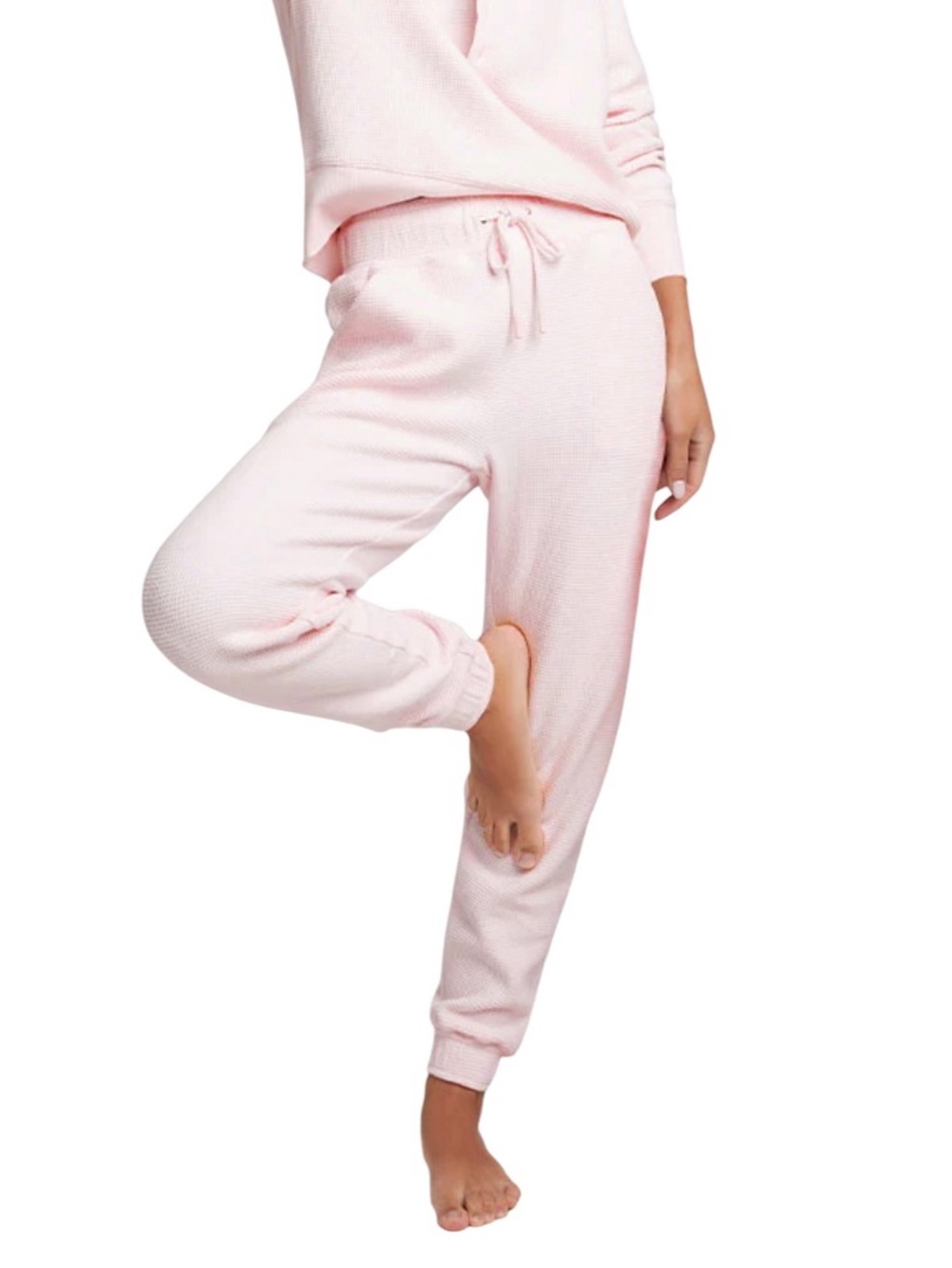 Negative Underwear Waffle Knit Jogger Pants Pastel Puff Pink Womens Medium NWT